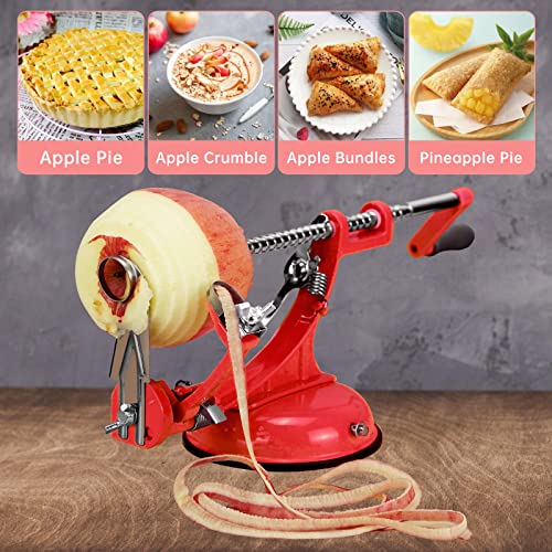 Apple Peeler, Stainless Steel Apple Corer Slicer Peeler, Durable Heavy Duty Die Cast Magnesium Alloy Apple Peeler Slicer Corer With Suction Base(Red) #TOP5