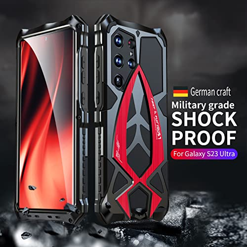 Image of Lunivop For Samsung S23 Ultra Case Metal Hard Armor Case Compatible With Galaxy S23 Ultra 5G 2023 Phone Cover Case Para Screw With Camera Protection Heavy Duty Metalicas Military Grade (Black Red)