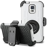 Galaxy S5 Case, ULAK Hybrid Rugged triple Layer Protection Holster Case for Samsung Galaxy S5 with Built-in Rotating Stand and Belt Swivel Clip White/Black