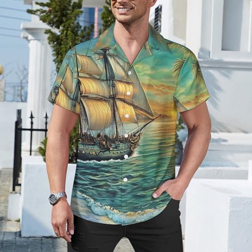 Boat Mens Short Sleeve Guayabera Shirts Button Down Cuban Collared Shirt Beach Top2