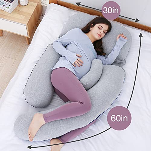 Image of 60in Full Body Pillow | Nursing, Maternity and Pregnancy Pillow | Extra Large U Shape Pillows with Detachable Side, Separate Support Pillow and Removable Cover (Velvet and Jersey Grey)