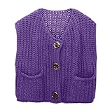 QJDFLL Gilet Cardigan en Tricot sans Manches pour Femmes, avec Poches et Boutons, Unie, St...
