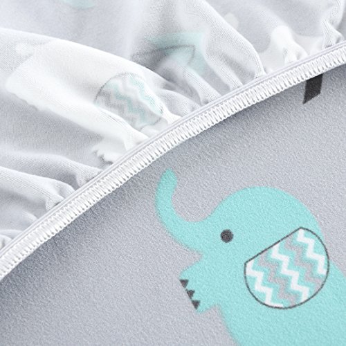 Stretchy Fitted Crib Sheets Set Brolex 2 Pack Portable Crib Mattress Topper For Baby Boys Girls,Ultra Soft Jersey,Full Standard,Elephant & Whale #TOP6