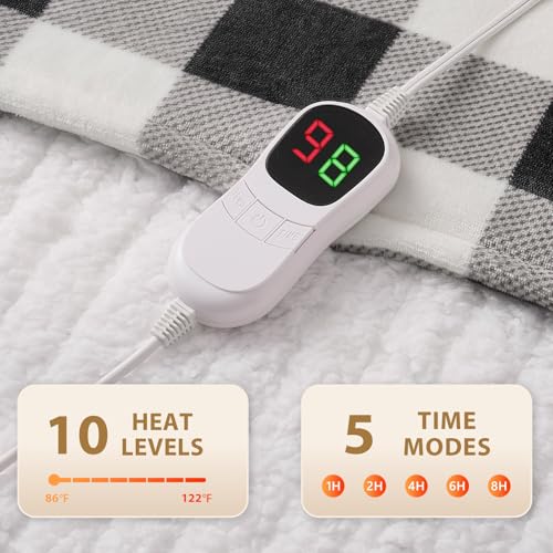 Homemate Electric Blanket Heated Throw - 50“x60“ Ultra Soft Cozy Flannel Heating Blanket with 10 Fast Heat Levels 8 Hours Auto Off Over-Heated Protection ETL Certification Keep Warm in Home Office