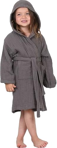 D&D Collection, Bata de baño de muselina para niños, toalla de baño con capucha de algodón orgánico, 4 capas de muselina suave de primera calidad,