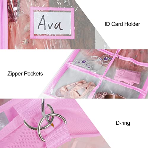 Univivi Clear Pink PVC Dance Costume Bags (3 Pack) Garment Bag 40 Inch for Dance Competitions, with 4 Medium Clear Zipper Pockets and 1 Large Back Zippered Pocket [Upgraded Version] - Thumbnail 3