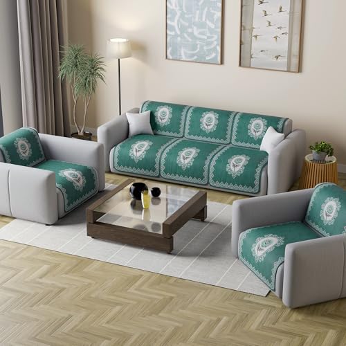 Image of Kuber Industries 5 Seater Sofa Cover | Slipcover for Living Room | Thick & Cozy | Non-Slip Comfort Sofa Cover Set | Sunflower Print Blaze 1418 - Green