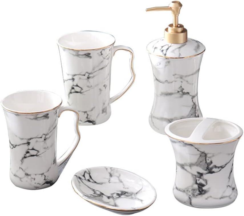 Nordic Marble Ceramic Bathroom Washing Five Piece Set Toothbrush Holder Mouthwash Cup Appliance
