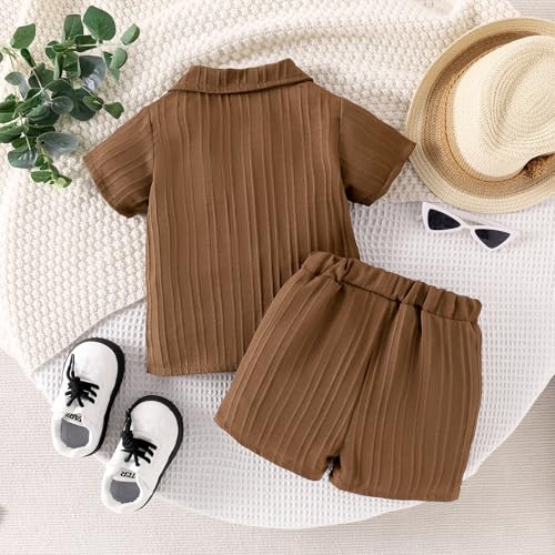 Toddler Baby Boys Clothes Ribbed Button-Down Shirt Tops +Shorts Pocket Outfit 2 PCS set 12 Months-5T Without Tee3