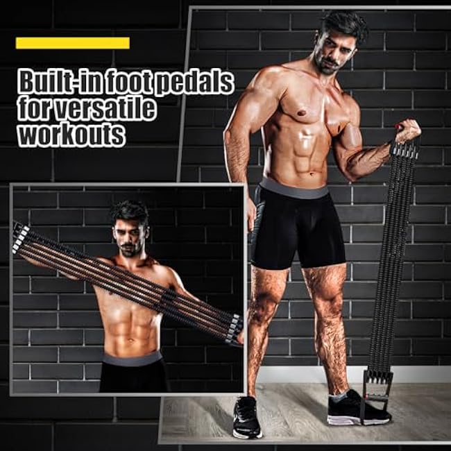 Chest Expander with 5 Adjustable Levels, 60 lbs to 300 lbs - Built-In Pedal, Honeycomb Grips, Reinforced Fabric Springs