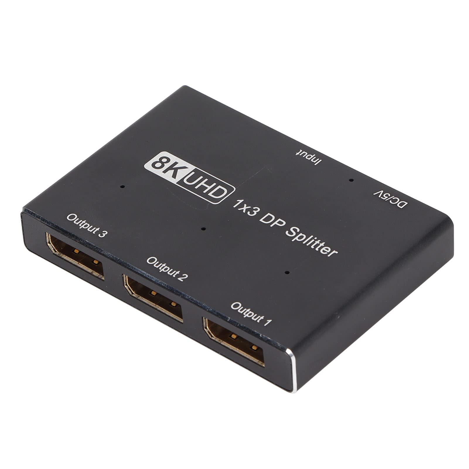 DisplayPort Splitter, Ultra HD 1x3 DP Splitter 8K 60Hz 1 in 3 Out Triple MST SST Hub 4K 144Hz Plug and Play for School for Home Theater for Hotel