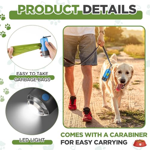 Moinchore 2 Rolls 30 Bags Dog Poop Bag Dispenser with Rechargeable USB Built-in LED Flashlight Dog Waste Bag Holders with Clips Dog Waste Bag Holder Pet Waste Bags for Pet Walking Accessories(Blue) - Thumbnail 3