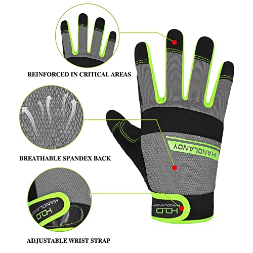Handlandy Touchscreen Work Gloves Fit Men And Women Utility Working Glove For Yardwork Gardening Breathable Synthetic Leather Mechanic Gloves Green Small #TOP2