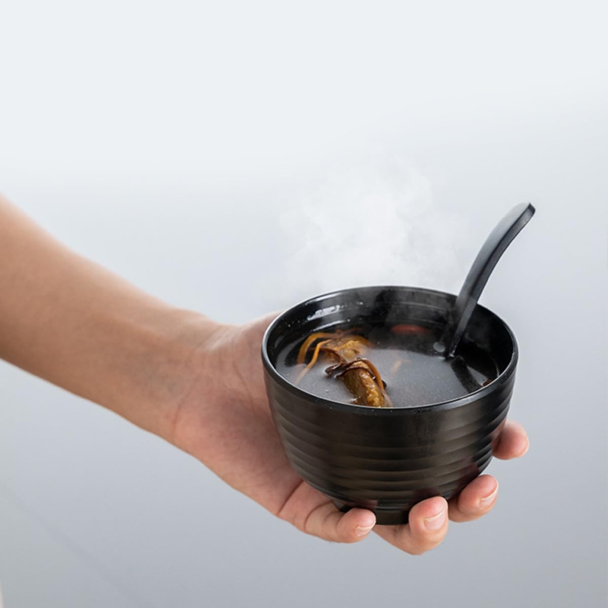 Black Melamine Japanese-style Noodles Bowl Lid, Frosted Threaded Design, Heat Resistant from 30℃ to 120℃, Practical Tableware for Home and Restaurant Use