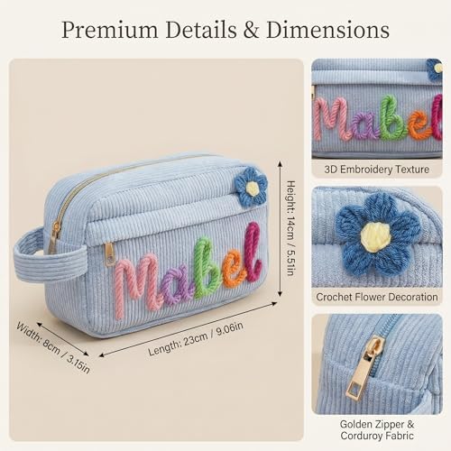 KEQHAULI custom Corduroy Pencil Bag, Custom Name Zipper Pencil Case for Men Women Teens, Large Capacity Stationery & Cosmetic Pouch — view 3