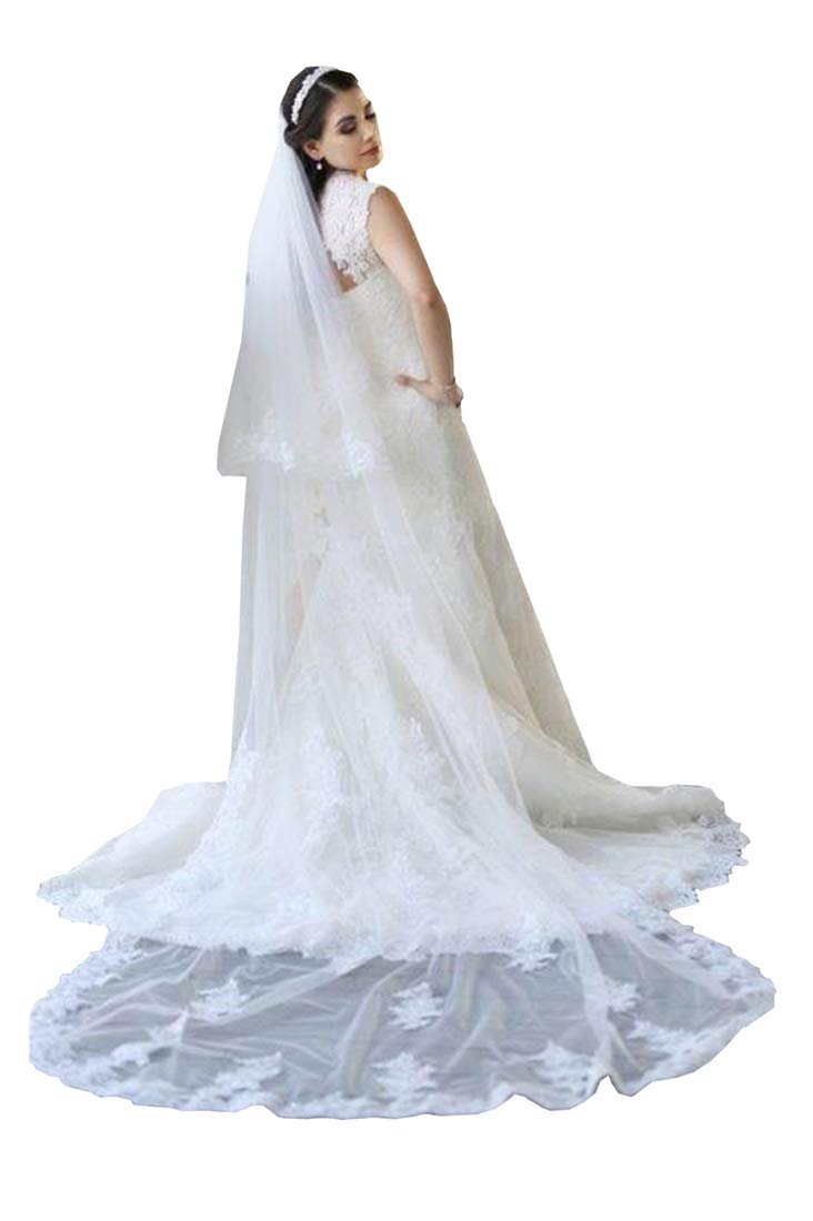 Kelaixiang Women's Ivory 2T 2 Tiers Lace Appliqued Chapel Cathedral Bridal Veils