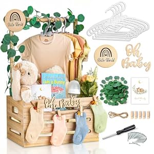 Wooden Baby Shower Crate Closet – Personalized Baby Gift Baskets with Hangers, Large Newborn Boys Girls Clothes Storage Box for Newborn New Parent