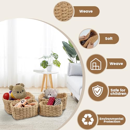 Otauoaea Cesto de Almacenaje de Mimbre, Set de 4 Rectangulares Cestas de Almacenamiento de Mimbre cuerda de papel reciclable, Cestas Organizadoras para Baño,Armarios,Salones - imagen 3