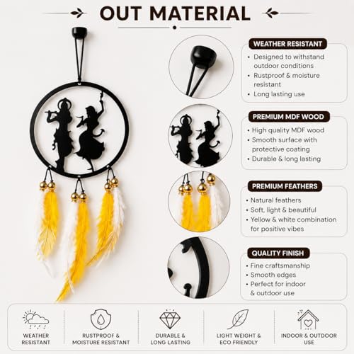 Image of Acrylic Dream Catcher Car Hanging Ornament with Purple and White Feathers - Rear View Mirror Decor for Cars, Spiritual Wall Hanging Decoration for Home, Office and Gift Use (RADHA-KRISHNA-001)