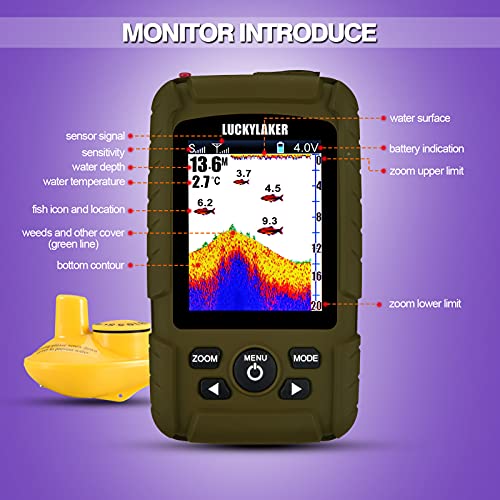 Luckylaker Wireless Handheld Fish Finder Boat Portable Waterproof Depth Finder Display Transducer Kayak Fish Finders Sea Sonar Ice Fishing #TOP6