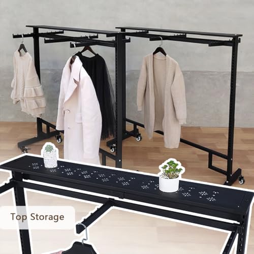 FKKPRVAX Clothes Rack 6 Arms Clothing Retail Display Stand, Floor Standing Metal Garment with Wheels, Portable Shirt Rack with Shelf for Boutiques Home (black, 47.2 * 19.6 * 61.02in) - Thumbnail 3