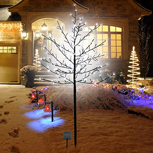 Solar Led Cherry Blossom Tree Light 6 Ft 200 Led Artificial Flower Tree With Adjustable Branches For Spring Wedding Christmas Holiday Party Decoration (Cool White) #TOP7