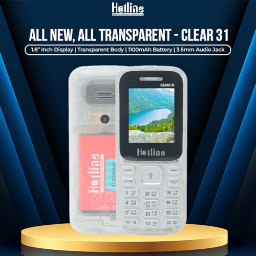 Image of HOTLINE Clear 31 Dual SIM Keypad Mobile Phone | 1.77 inch Display | Wireless FM | Digital Camera | Expandable Memory | LED Torch and 1100 mAH Long Battery Life | 1100 mAH Battery, Transparent Design