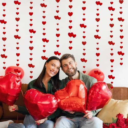 Image of Valentines Day Party Decoration Red Heart Garland 39Ft Glitter Hanging Heart Streamer Love Banner for Anniversary Engagement Wedding Galentines Birthday Bachelorette Mother's Day Party Supplies