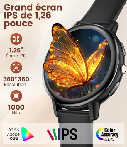 FITFLEX 2025 Montre Connectée avec Appel Bluetooth et Moniteur de Sommeil Android iOS (Noir)