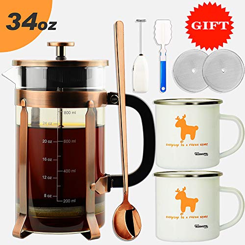 ADAMITA French Press Coffee Maker 8 cups 34 oz 304 Stainless Steel Coffee