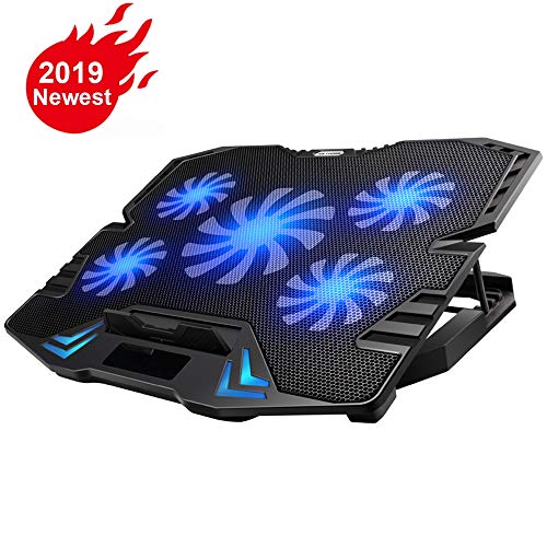 KEROLFFU Gaming Laptop Cooler 12-15.6inch 5-Fans 2500RPM Strong Wind,Dual USB 2.0 Ports, Adjustable