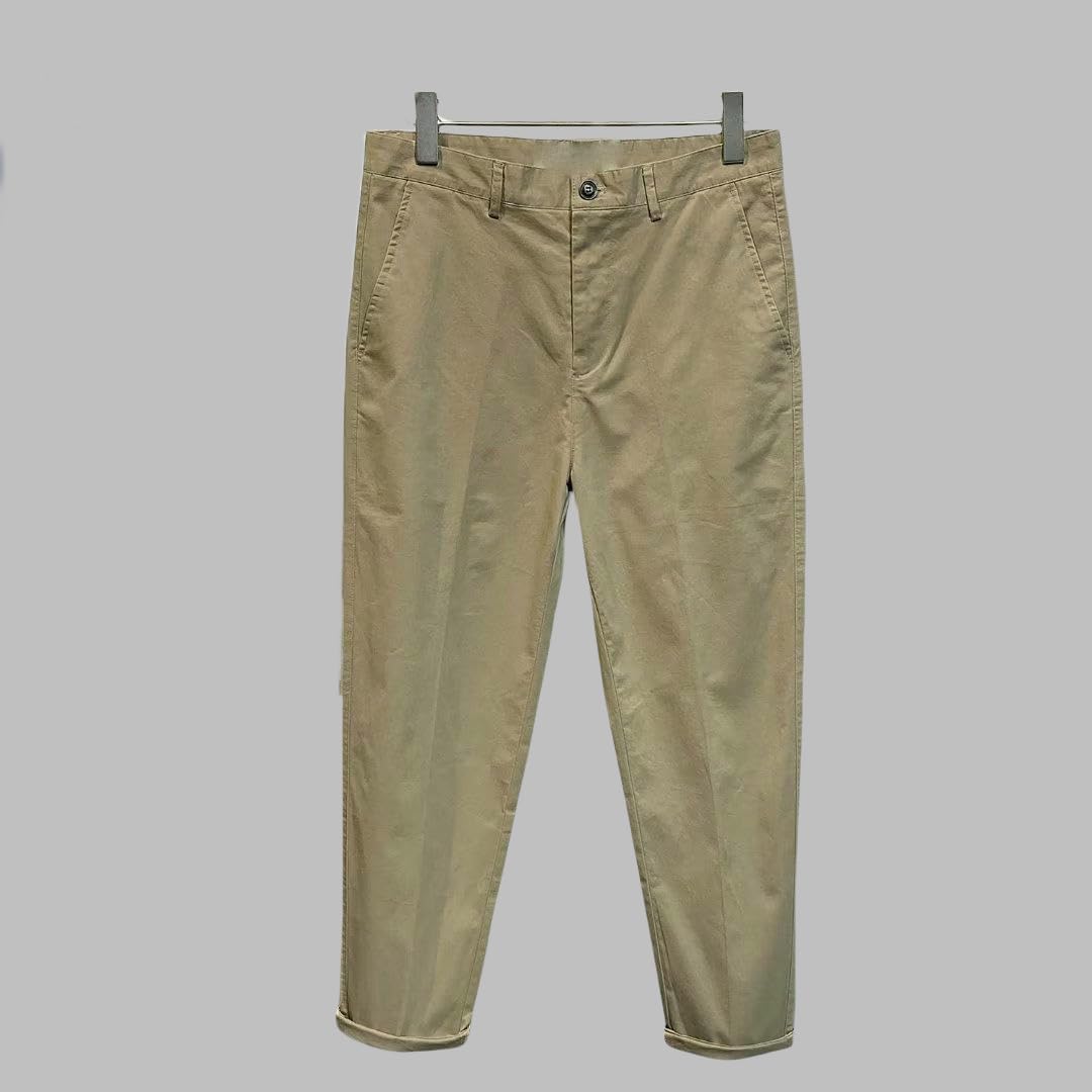 USTZFTBCL Uomo Primavera Estate Bianco Sottile dritto minimalista Business Cotone Cropped Pantaloni Casual