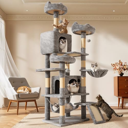 YITAHOME 75-Inch Tall Cat Tree Indoor: Multi-Level Kitten Tower with Kitty Condos, Top Perches, Sisal Ramp, Scratching Posts & Cozy Basket Hammocks Pe