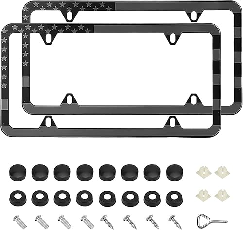 Miniatura 10 de Ziciner 1 marco para matrícula, placa de matrícula patriótica de la bandera estadounidense, etiqueta de aluminio de acero inoxidable para automóvil,
