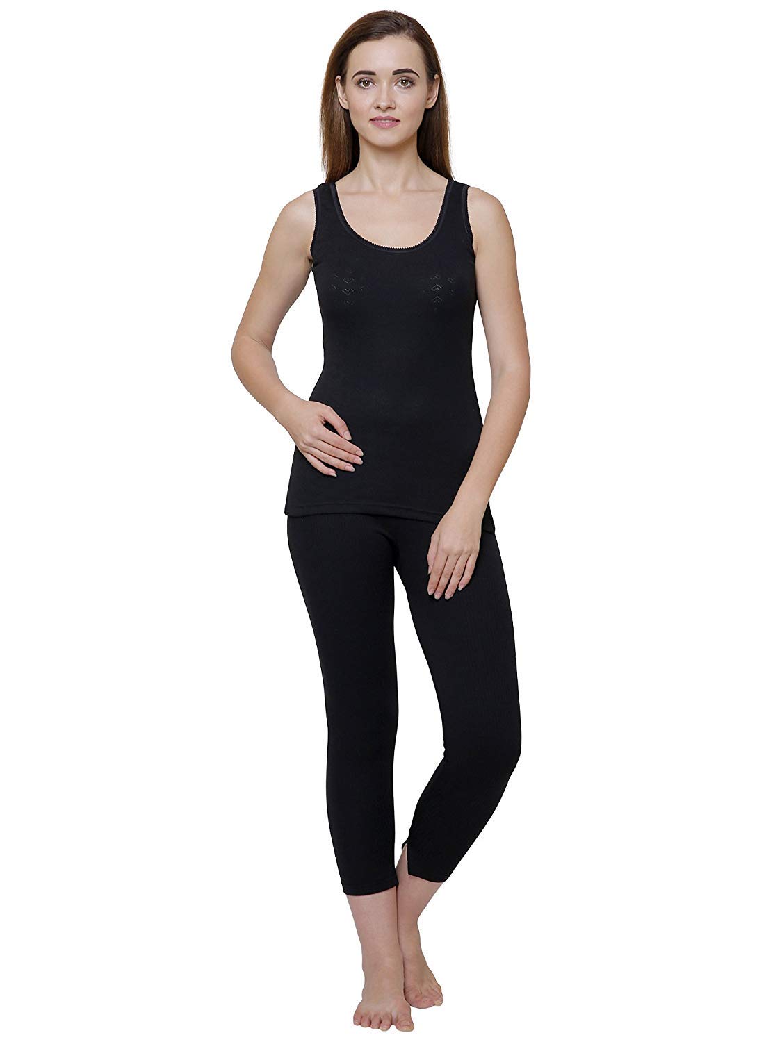 bodycare insider Gold Women Black Round Neck Sleeveless Slips Upper/Top and Lower/Trouser/Bottom Thermal Set - Pack of 1-picture-47