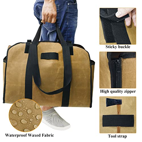 MWCBD Brennholzträgerbeutel Blockträger -Tasche, Hochleistungs -Wachsedelegas -Brennholzträger, 2 in 1 Multifunktionstasche mit Reißverschluss, Aufbewahrung des Blockhalters mit Griffen – Bild 3