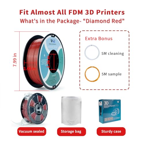 Image of ZIRO 3D Printer Filament, 1.75mm Shiny Sparkle PLA with Glitter, Diamond Series Filament, Twinkling PLA 1kg /2.2lbs Spool, Colorful Material, Dimaond Red