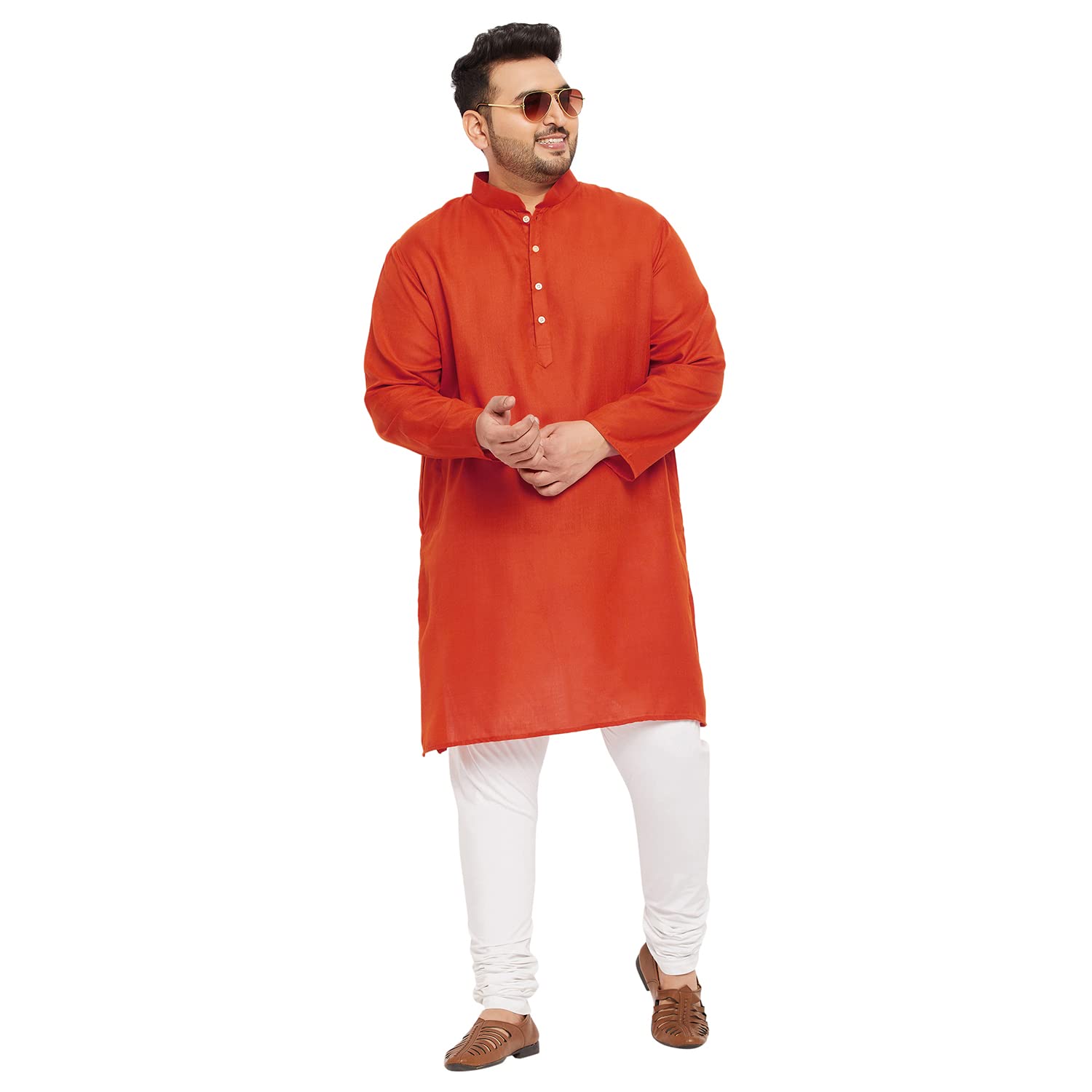 Bigbanana Plus Size Men's Regular Fit Kurta (Ullas-Orange,Orange,2Xl)