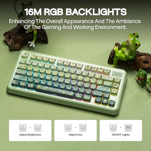 Image of KiiBoom Phantom81 Lite 75% Gasket Mechanical Keyboard, QMK&VIA Programmable, 3 Modes Wireless Gaming Keyboard, RGB Backlights, ABS Case + UV Tech, Hot-Swappable for Windows /Mac /Linux (Green)