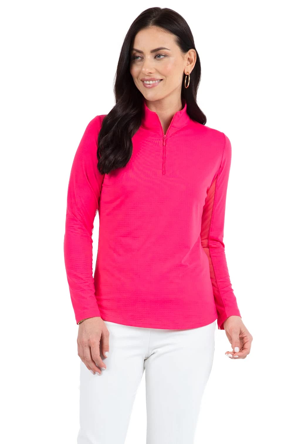 IBKULAthleisure Wear Sun Protective UPF 50+ Icefil Cooling Tech Long Sleeve Mock Neck Top with Under Arm Mesh 80000