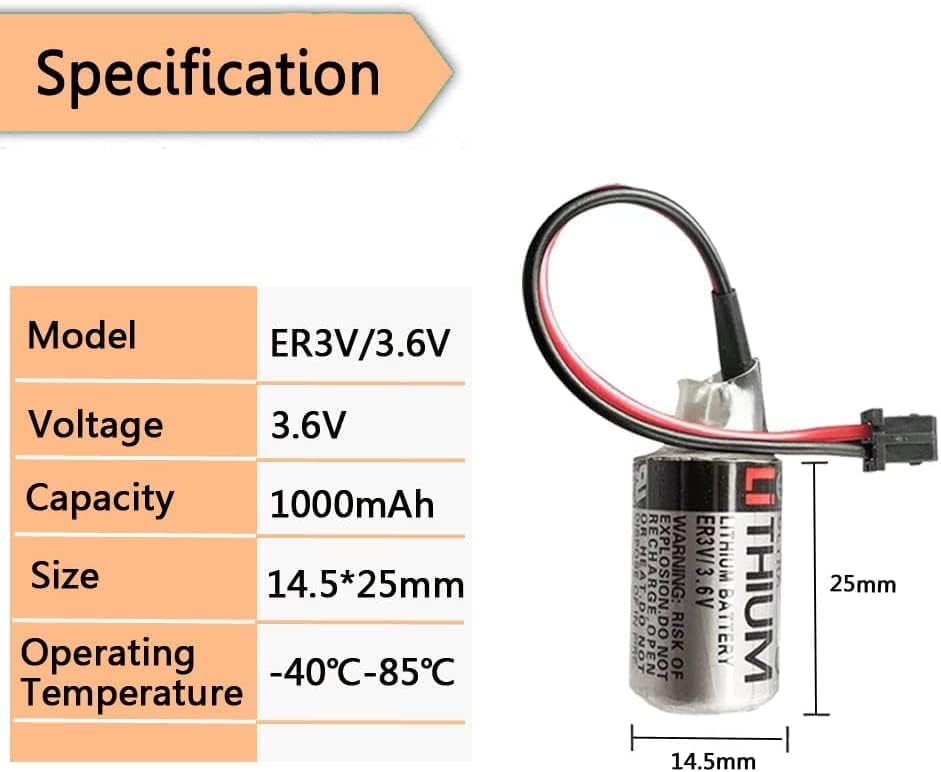 Miniatura 3 de Paquete de 30 baterías de litio de 1000 mAh ER3V 3.6V PLC compatibles con JZSP-BA01 (con conector negro de 2 pines)