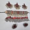 Afghan Jewellery Set, Red and Gold Tone, Necklace with Tassels and Matching Earrings #1