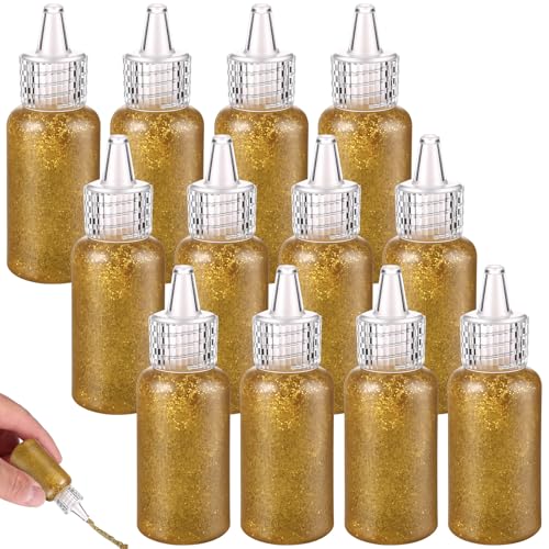 12 Pcs Glitter Glue Stick 20g Washable Glittery Art Craft Glue Pens 3 Inch Mini Glue Set for Kids Arts and Crafts DIY Projects Camping Outdoor Activities Card Making (Gold)