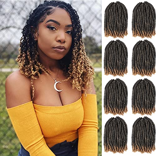 Spring Twist Hair 8 Packs 12 inch Spring Twist Crochet Hair For Black Women Passion Twist Bomb Twist Short Fluffy Crochet Braids Hair Synthetic Fiber Braiding Hair Extensions (12Inch 1B/27)