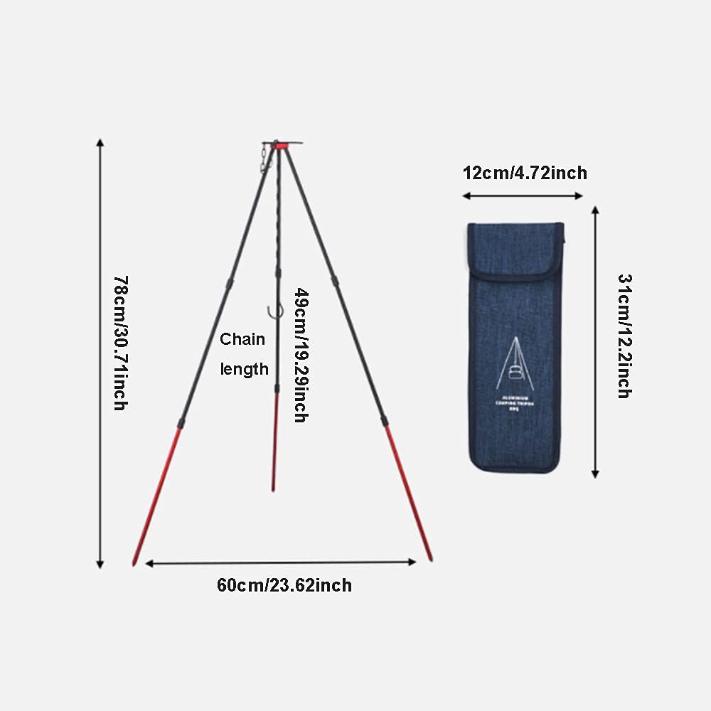 TopHomer 1Pcs Blue Camping Tripod, Portable Outdoor Cooking Tripod with Adjustable Hang Chain for Campfire Picnic Hanging Pot Grill Stand Mini Lightweight Aluminum Cookware Accessory