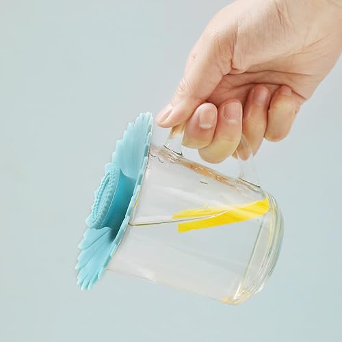 Miniatura 3 de Juego de 3 fundas de silicona con diseño de girasol para tazas, tazas, teteras, fundas flexibles para tazas, tapas de tazas calientes para café y té