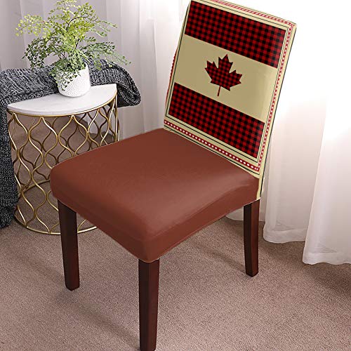 Chair Covers Maple Leaves Dining Chair Slipcovers Red And Black Check Plaid Buffalo Stretch Removable Chair Seat Protector Party Decoration Set Of 4 #TOP1
