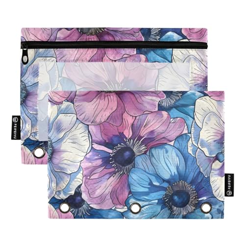 Astuccio per raccoglitori a 3 anelli astuccio con fiori esotici di anemone e matite per cosmetici con cerniera trasparente per ufficio viaggi confezione da 2 Fiore Esotico
