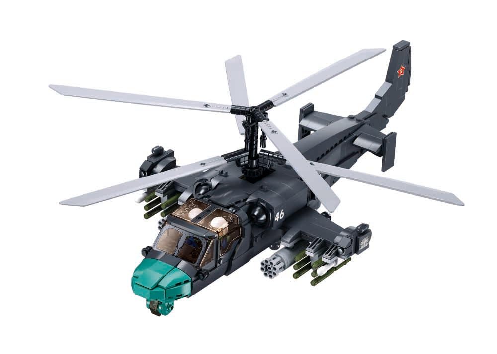 Sluban KA-52S Hélicoptère Militaire Maquette 1/35 913 Pièces 41,6 cm Set de Construction Rouge et Or