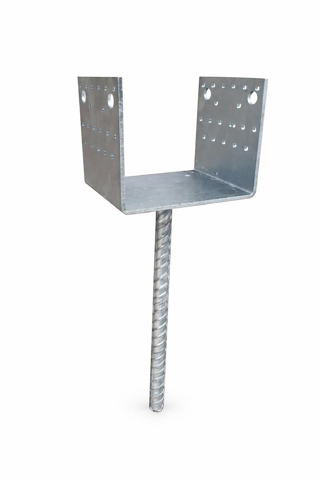BirnePower U-Pfostenträger mit Dolch 141mm PSS140 - Pfostenanker zum Einbetonieren Galvanisch Verzinkt - Riffelstahl Betonanker 370mm Länge 4mm Stärke für Holzbalken (12 Stück)